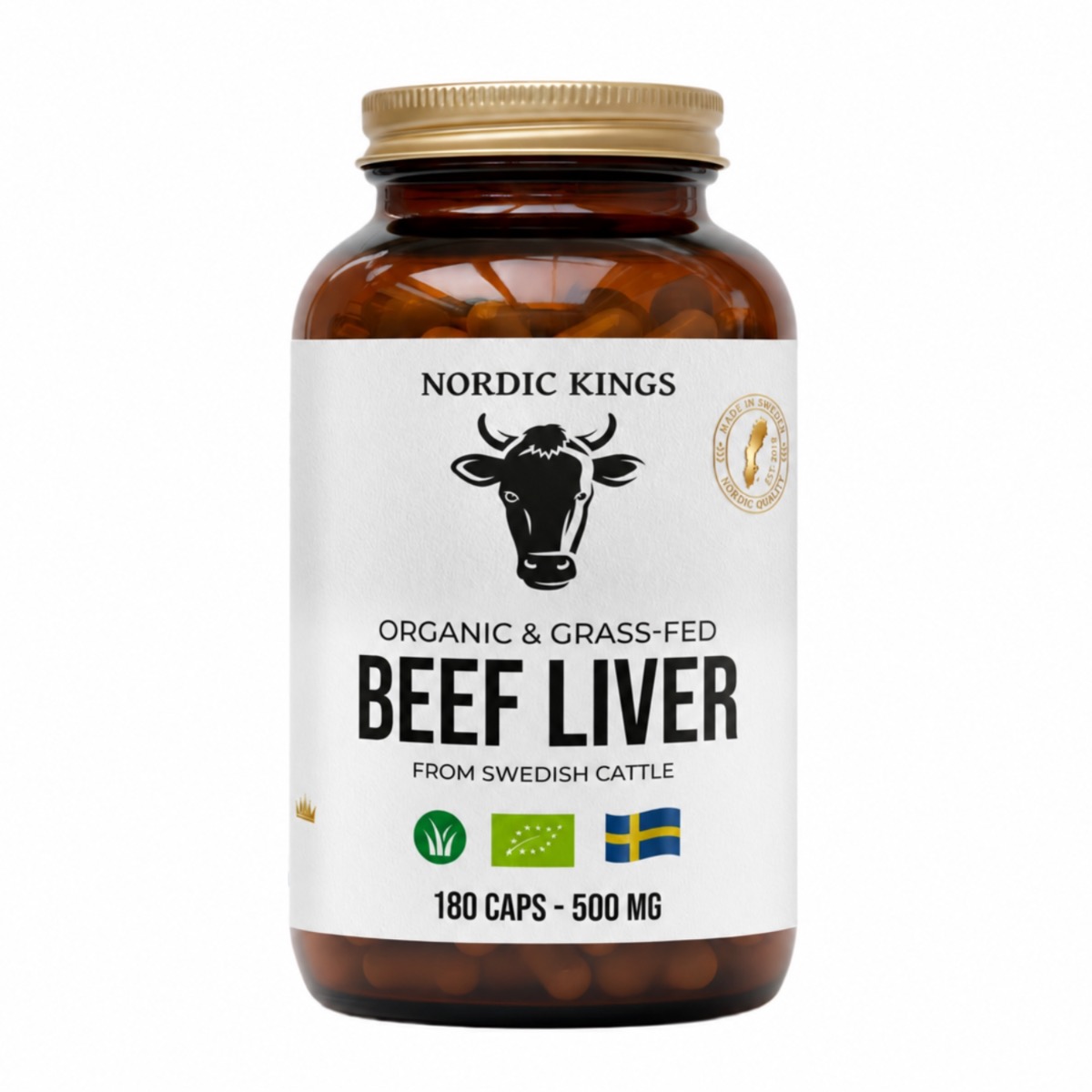 Nordic Kings 100% Grass Fed & Organic Beef Liver 180 capsules